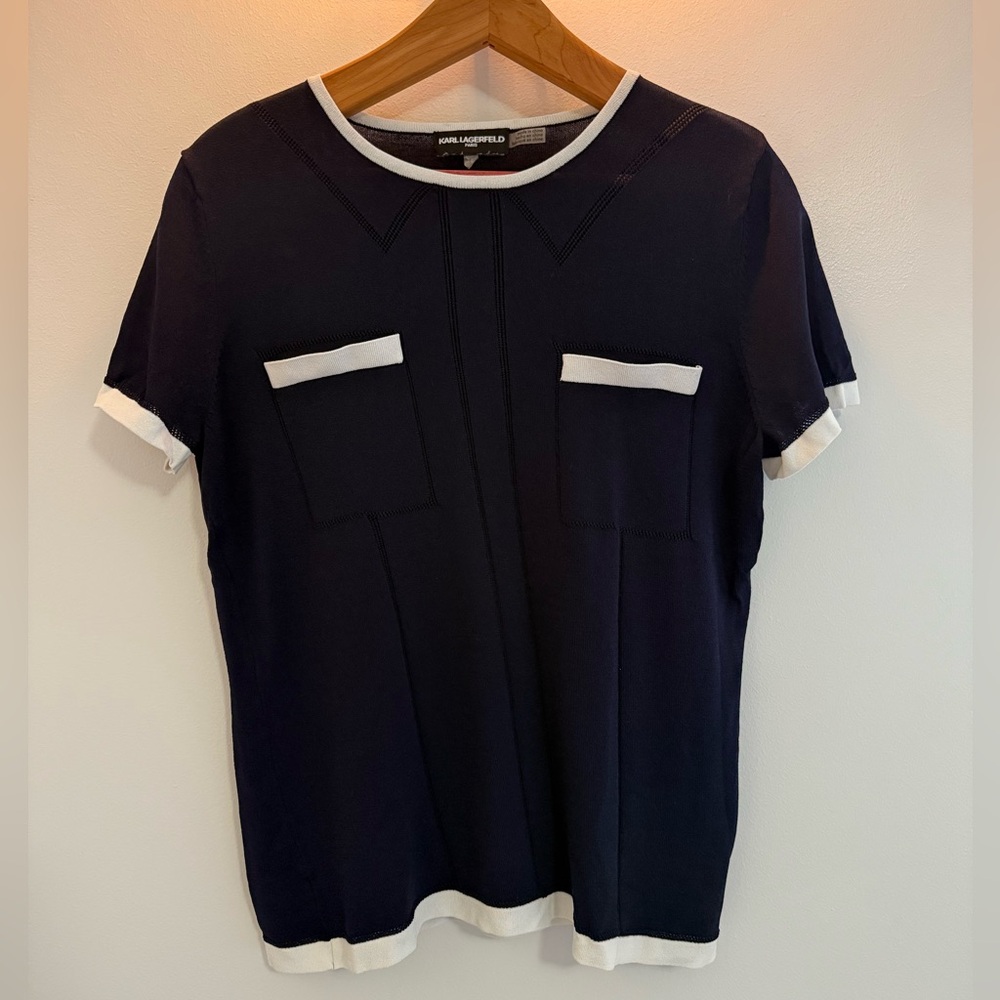 Navy and White Karl Lagerfeld Top